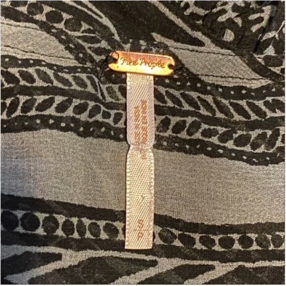 FREE PEOPLE Feather in the Wind Grey Black Sheer Long Sleeve Boho Blouse Beads S - Picture 9 of 13